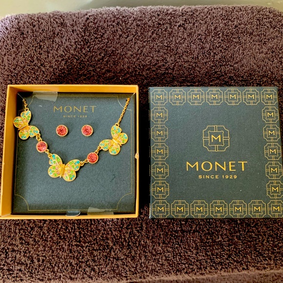 Monet Jewelry - Monet Pink & Green Butterfly Necklace &Earring Set